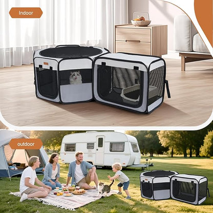 Lekereise Portable Cat Playpen, 47" × 16" Cat Playpen, 2-in-1 Dog Playpen Indoor Outdoor for Cats, Puppies and Small Pets, Independently Usable, with a Carry Bag