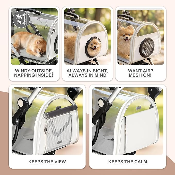MoNiBloom Pet Stroller with Detachable Carriers, Clear Hard Trolley Case for Small Medium Dogs Cats, Breathable Mesh Windows, One Hand Fold & All-Terrain Wheels
