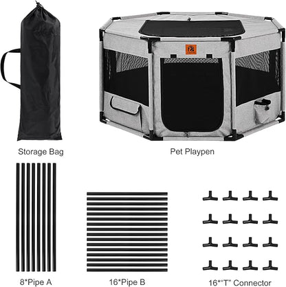 Enclosed Pet Playpen, Portable Cat & Puppy Playpen with Sturdy PVC Pipe Frame and Scratch-Resistant Fabric, Soft Kennel Crate Fence for Pet Indoor Outdoor Use (Small Size, 28x28x16.9 Inches)