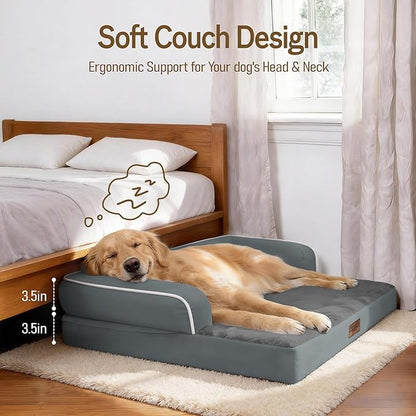 Comfort Expression Extra Large Dog Bed - XL Washable Orthopedic Dog Bed Waterproof Pet Couch Memory Foam Sofa Bolster with Removable Cover - 42 x 30