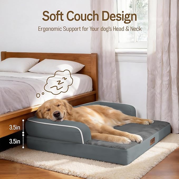 Comfort Expression Extra Large Dog Bed - Waterproof Orthopedic Washable Jumbo Bed for Big Dogs, Removable Non-Slip Pet Couch Bolster Cover, 45x35