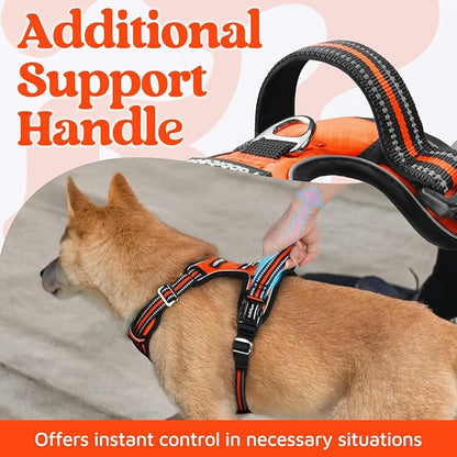 rabbitgoo Dog Harness for Large Dogs, No Pull Pet Vest with 3 Buckles, Adjustable Soft Padded Pet Harness with Easy Control Handle and Reflective Strips, Orange, XL
