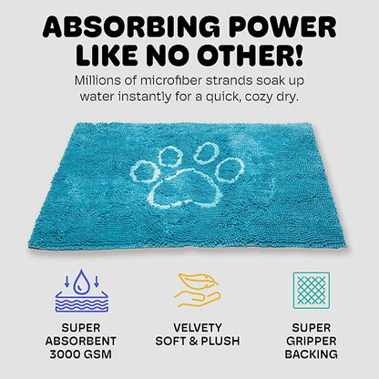 Dog Gone Smart Dirty Dog Doormat - Fast Drying Rug with Super Gripper Backing for Clean Floors - Super Absorbent and Machine Washable Mat for Muddy Paws - Aqua