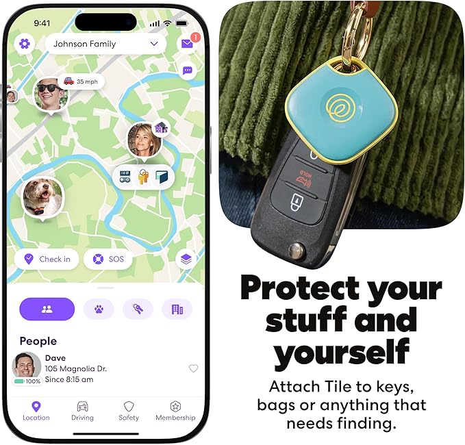 Life360 Tile - Bluetooth Tracker, Keys Finder and Item Locator for Keys, Bags and More. Phone Finder. Both iOS and Android Compatible. 1-Pack (Aqua Lemon)