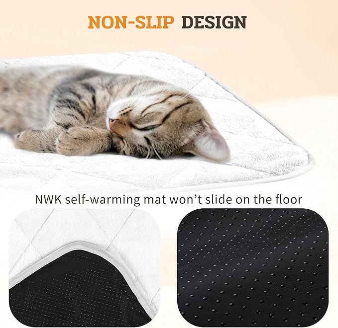 NWK Fluffy Self Warming Cat Mat, Cat Blanket, Thermal Dog Mat, Washable, Non-Slip Bottom for Sofa & Crate & Kennel & Car Seat (Creamy White, X-Large (45'' X 28'' X 0.4''))