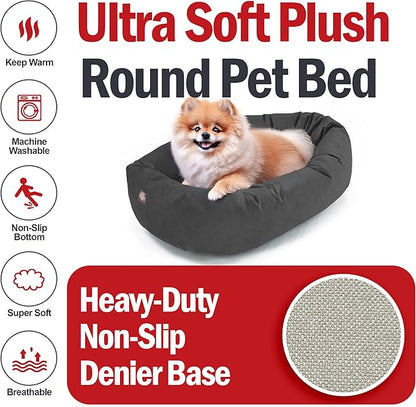 Majestic Pet Suede Shredded Memory Foam Mix Calming Dog Bed Washable - Cozy Soft Round Dog Bed with Spine for Head Support - Fluffy Donut Dog Bed, 24 Inch, Gray