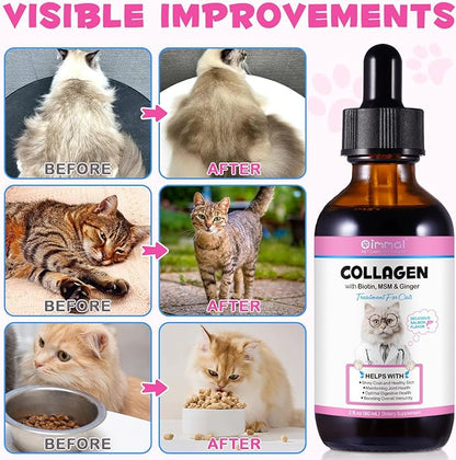 Collagen for Cats 2 fl.oz, Liquid Collagen for Cats Drops, Premium Grass-fed Collagens for Cat Skin and Coat Supplement, Itch Relief for Cat with Allergies Immunity, with Bovine Collagens, Biotin, MSM