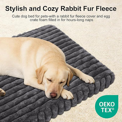 Dog Beds Flat Dog Crate Bed Waterproof for Meduim Large Dogs with Plush Removable Washable Cover Anti Slip Bottom for Indoor,Grey,41.7"x26.8"