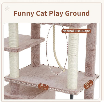 Gitelsnour Cat Tree for Indoor Cats Large Adult, 70.5'' Cat Tower with Scratching Post, Sturdy Steel Pube Cat Tree Tower with Large Playing Platfrom, Hammock and Basket, Top Perch, Mushroom GCT024MU