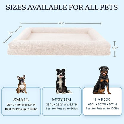 Orthopedic Dog Bed - 45in Large Dog Bed with Supportive Bolster, Nonslip Bottom, and Removable Washable Cover - Memory Foam Pet Beds for Large Dogs - Dog Products by PETMAKER (Cream)