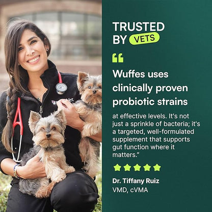 Wuffes Daily Probiotic for Dogs - Supports Digestive Health, Gut Balance, and Immune System - with Prebiotics, Marshmallow Root, and Pumpkin Powder - 60 Soft Chews