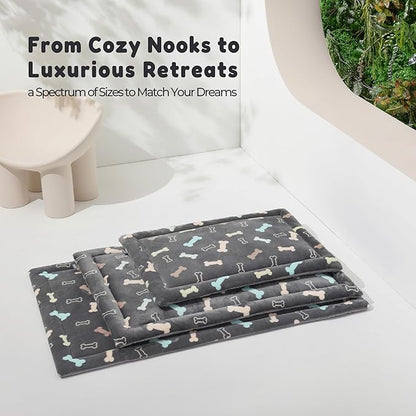 Allisandro Lightweight Waterproof Dog Bed Pad, 1.5" Thick Travel Mat for Crates, Kennels & Elevated Beds, Washable Non-Slip Sleeping Mat for Small to Large Dogs, 18 x 12 Inches, Grey Bone