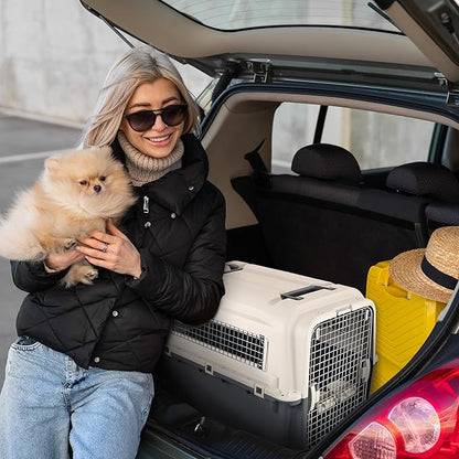 Elevon Plastic Kennels, Plastic Dog Crate, Airline Approved Pet Carrier for Dogs and Cats Longer Traveling, XL