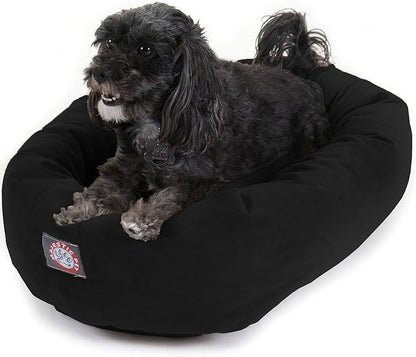 Majestic Pet 24 Inch Suede Calming Dog Bed Washable – Cozy Soft Round Dog Bed with Spine Support for Dogs to Rest Their Head - Fluffy Donut Dog Bed 24x19x7 (Inch) - Round Pet Bed Small – Black