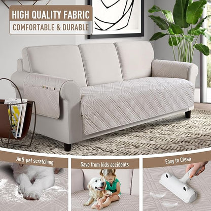 TAOCOCO Waterproof Couch Covers for Pets Dogs with Non Slip Backing, Sofa Seat Covers with Side Pocket for 3 Cushion Couch Washable Dog Couch Cover Protector Sofa Slipcovers(Sofa Plus, Cream)
