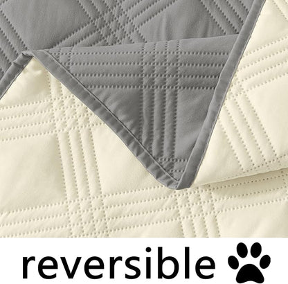 hyha Waterproof Dog Blanket, Reversible Pet Bed Blanket, Soft Sofa Couch Cover for Dogs Washable, Waterproof Pet Couch Covers for Sofa Puppy Cats Furniture Protector(30"x53", Grey/Beige)