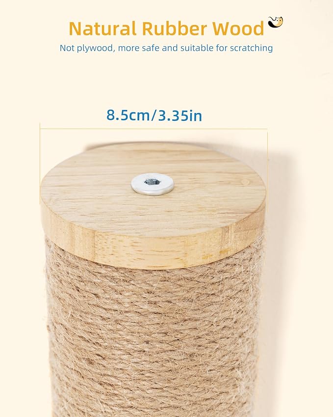 Aechonow 68" Wall Mounted Cat Scratcher, 2-Pcs of 34inch Tall Sisal Scratching Posts, Wall Mounted Cat Pole for Indoor Large Adult Cats Climb Stretch Play, Wooden