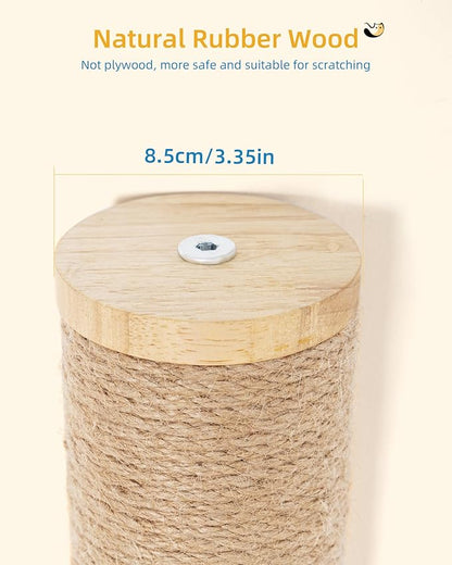 Aechonow 68" Wall Mounted Cat Scratcher, 2-Pcs of 34inch Tall Sisal Scratching Posts, Wall Mounted Cat Pole for Indoor Large Adult Cats Climb Stretch Play, Wooden