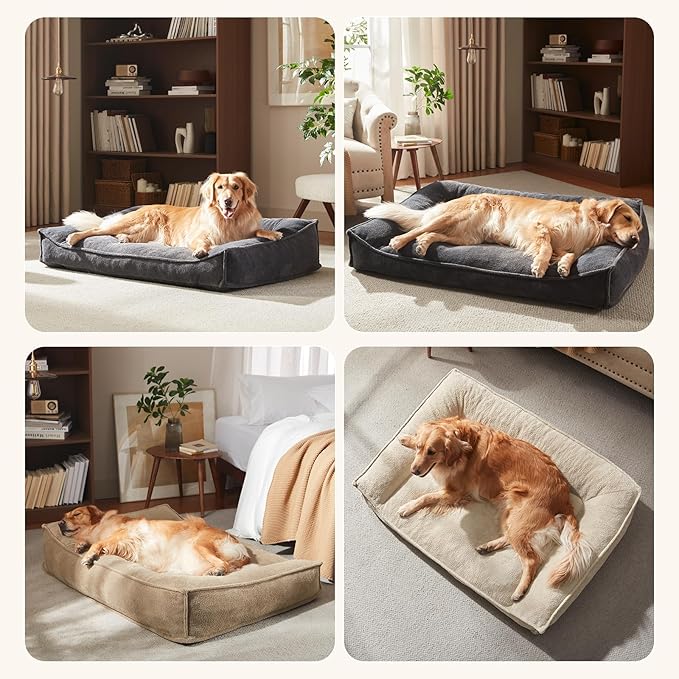FURTIME XL Orthopedic Dog Beds Large Sized Dog, Extra Thick Supportive Comfort Pet Sofa, Ergonomic Slant Dog Couch with Removable Washable Cover, Ultra Soft Surface & Non-Slip Bottom, Beige, 42"
