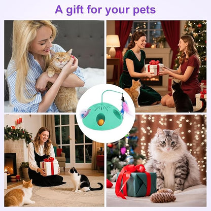 Cat Toys, Interactive Cat Toy for Indoor Cats, Automatic Interactive Kitten Toy, Fluttering Feather, Track Balls, Rotating Track Feather Enrichment Kitty Toys for Multi-cat Family (Green)