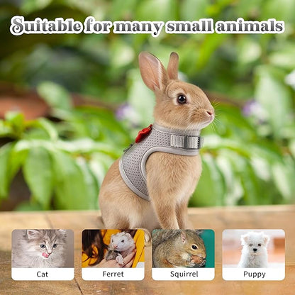 AIITLE Bunny Harness and Leash Set with Cute Bow, Soft Breathable Mesh Vest Harness for Rabbits Kitten Ferret Small Pig Puppy Walking Supplies Grey M