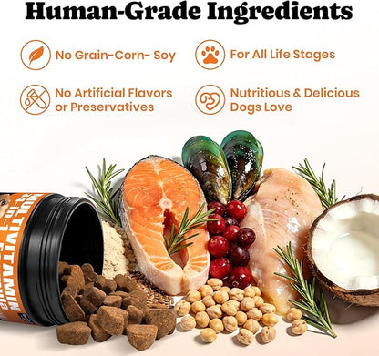 Dog Vitamins & Supplements 34-in-1 Pet Multivitamin Softchews, Daily Dog Supplements for Hip & Joints, Skin & Coat, Immune Health with Glucosamine, Probiotics, Collagen & Fish Oil (90-Day Supply)