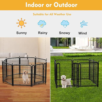 Getlay Playpen 36 inch High, Gate 17.7 inches Wide with Low Sills Pen, 8 Panels Total 17.7 Ft(L) Garden Fence for Dogs, Dog Play Pen Indoor or Outdoor,Rabbit Playpen,Dog Fence Outdoor for Yard