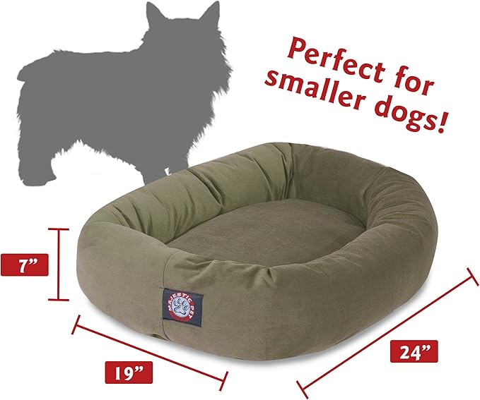 Majestic Pet 24 Inch Suede Calming Dog Bed Washable – Cozy Soft Round Dog Bed with Spine Support for Dogs to Rest their Head - Fluffy Donut Bed 24x19x7 (Inch) - Round Pet Bed Small – Sage