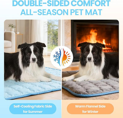 Dog Cooling Mat, Double-Sided with Cooling Fabric & Warm Flannel, 51.2" x 37.4" Thickened Cooling Mat for Dogs, No Electricity Needed, Machine Washable, Portable Crate Pad for Indoor & Outdoor Use