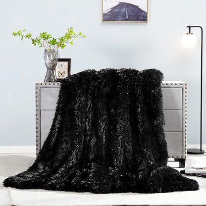 JONIYEAR Oversized Decorative Fluffy Faux Fur Throw Blanket Twin Size 60" x 71",Soft Large Luxury Lightweight Furry Blanket,Accent Cozy Shaggy Plush Thick Warm Fuzzy Blankets for Winter Bed Sofa,Black