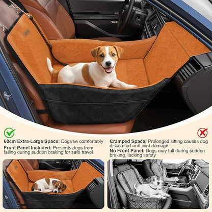 Elevated Dog Car Seat, Dog Booster Car Seats for Small & Medium Breeds Up to 35lbs, Fully Detachable and Washable, Memory Foam Pet Carseat with 2 Storage Pockets & 3 Safety Belts, Black + Brown