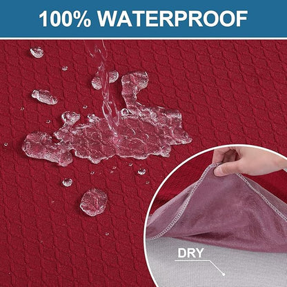 Smiry Waterproof Seat Covers for Dining Room Chairs Set of 6, Stretch Jacquard Removable Washable Chair Seat Slipcovers Protector, No Rear Covers, Wine Red