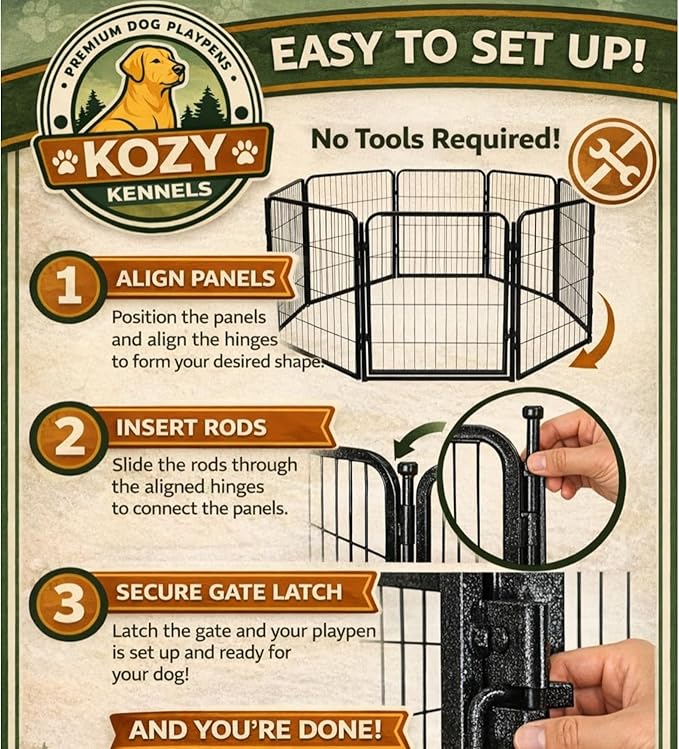 Indoor Dog Playpen - 24 inch, 16 Panels for Small and Puppy Size Dogs - Heavy Duty Metal Portable Pet Fence with Black Anti-Rust Coating - Play Pen w/Extra Wide Gate