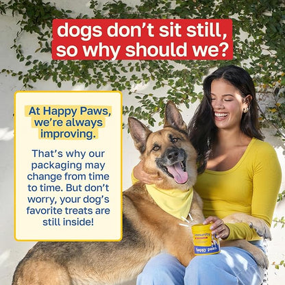 Happy Paws Turmeric Supplement for Dogs, Daily Immune & Joint Support for All Breeds & Ages, with Turmeric, Colostrum & Turkey Tail Mushrooms, Pumpkin Flavor, Non-GMO, 100 Soft Chews