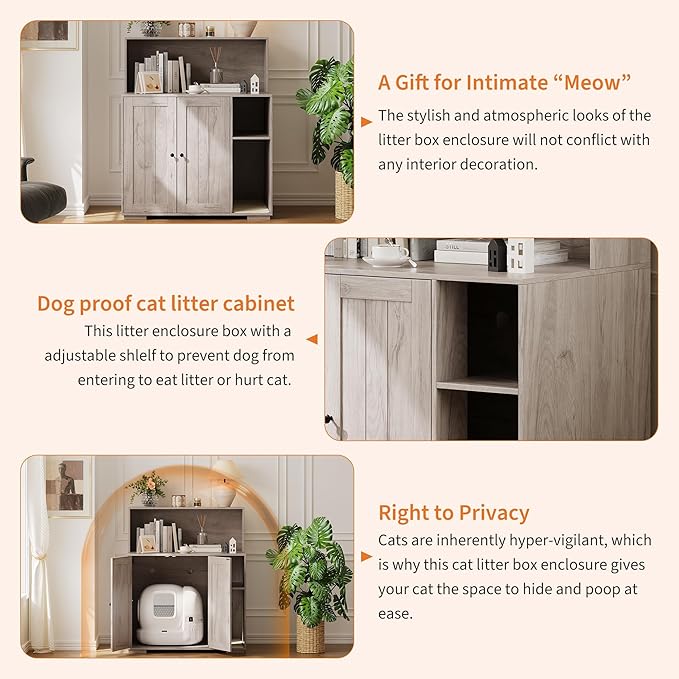 Extra Large Cat Litter Box Enclosure with Scratch Pad, Large Automatic Litter Box Furniture, Dog-Proof Litter Cabinet with Outlet, Space for Cat Stuffs
