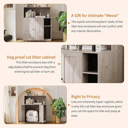 Extra Large Cat Litter Box Enclosure with Scratch Pad, Large Automatic Litter Box Furniture, Dog-Proof Litter Cabinet with Outlet, Space for Cat Stuffs