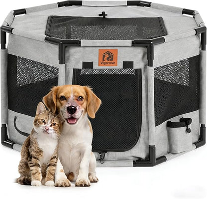 Enclosed Playpen, Portable Cat & Puppy Kennel with Sturdy PVC Pipe Frame and Scratch-Resistant Fabric, Soft Dog Playpen for Indoor & Outdoor Use (Large Size, 45x45x24 Inches)