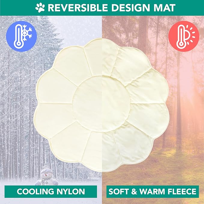 PetAmi Dog Cooling Mat, Flower Shape, Reversible Cooling Nylon Blanket Soft Fleece Pet Pad for Dogs Cats, Summer All Season Use Q-Max>0.3, Small 35x35 in, Beige