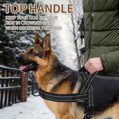 No Pull Dog Harness and Leash Set-Reflective Vest with Handle&5FT Dog Leash with Car Seatbelt Clip,Breathable Mesh&Quick Fit Dog Harness Easy for Medium Large Dogs Training Walking(Black,XL)