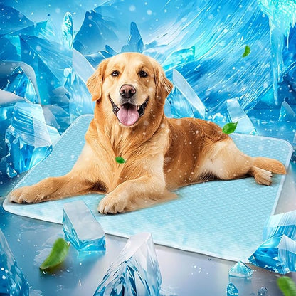 Mora Pets Dog Cooling Mat Instant Pet Cooling Pad for Dogs & Cats, Breathable Washable Summer Dog Cool Mat Non-Slip Bottom Indoor Outdoor, Cold Blanket for Floor Crate Use Medium 36'' x 27'' Blue