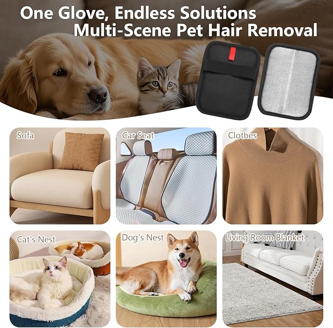 2Pack Pet Hair Removal Gloves - Gentle Deshedding Brush for Dogs & Cats, Efficient Fur & Hair Removal, Perfect for Home & Outdoor Use, Comfortable, Easy to Clean & Durable