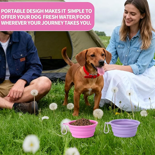 SLSON Collapsible Dog Bowl, 2Pack Macaron Color Pet Travel Bowls Silicone Foldable Water Feeder Dish for Small to Large Dogs Cat Walking Hiking Camping (Macaron Rose and Violet, Small)