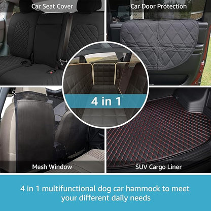 Lassie Dog Car Hammock for 2018-2026 Tesla Model 3 Back Seat Pet Cover for Dogs with 4 Headrests and 2 Seat Belts, 100% Waterproof Backseat Hammock Pet Seat Protector for Tesla Model 3