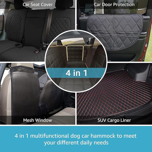 Lassie Dog Car Hammock for 2018-2026 Tesla Model 3 Back Seat Pet Cover for Dogs with 4 Headrests and 2 Seat Belts, 100% Waterproof Backseat Hammock Pet Seat Protector for Tesla Model 3