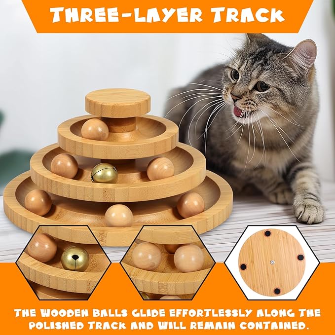 DoogCat Cat Ball Track - 3-Level Cat Ball Tower with 9 Removable Balls for Interactive Play and Mental, Physical Exercise - Large Size