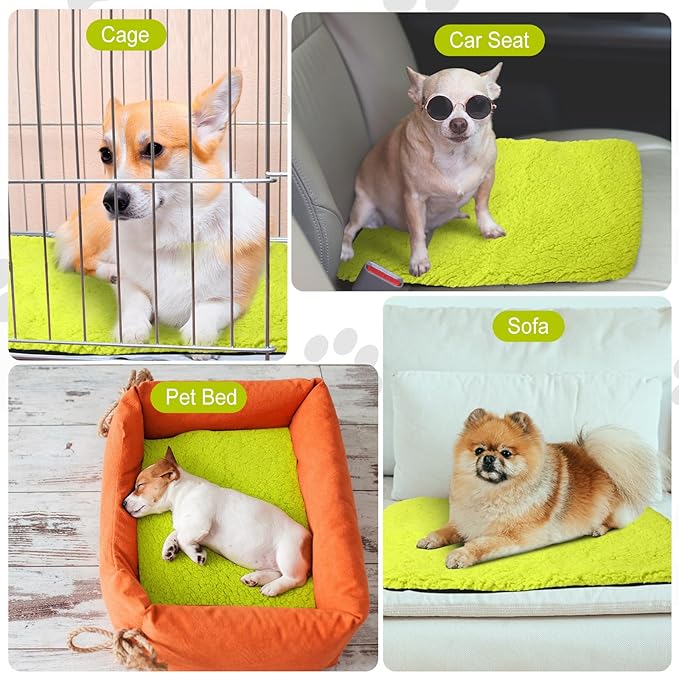 Drydiet 4 Pack Self Warming Cat Pads Self Heating Cat Mat Washable Homeless Dogs Thermal Pads Kennel Pad Reflects Body Heat Warm Crate Bed Mat for Indoor Outdoor Pet(Fluorescent Green,16 x 20 Inch)