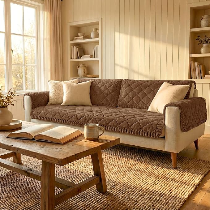 Smiry Fuzzy Couch Cover for Dogs, Non Slip Washable Pet Sofa Cover, Scratch Proof Hair Resistant Plush Sofa Slipcover, Pet Friendly Couch Cushion Protector for Cat, Brown, 27.6" x 47"