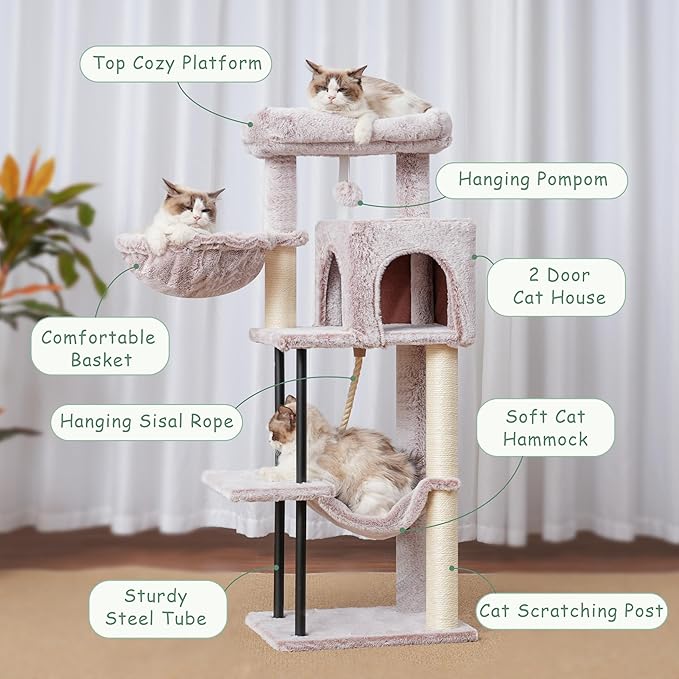 Gitelsnour Cat Tree, Cat Tower for Indoor Cats, 43.3 inch Cat Tree Tower with Sturdy Steel Tube, Cat Hammock, Cat Condo for Small Cats and Kittens, Cat Scratching Post, Muchroom GCT004SMU