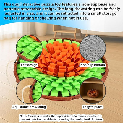 Snuffle Mat for Dogs, Large Dog Snuffle Mat 19'' x 19'' Enrichment Interactive Dog Puzzle Toys for Dogs Cats Encourage Natural Foraging Skills and Olfactory Training Stress Relievers Green-Orange