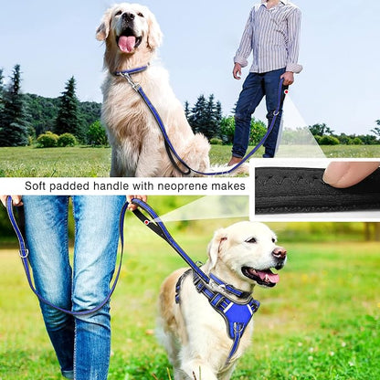 WINSEE Pet Harness Collar and Leash Set, All-in-one Reflective Dog Harness No Pull with Adjustable Buckles for Puppies, Small, Medium, Large, and Extra-Large Dogs (Large, Dark Blue)
